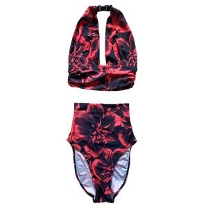 VTG 80s PIERRE CARDIN Floral Super High Cut Halter 2 Piece Bikini Swimsuit SZ 10